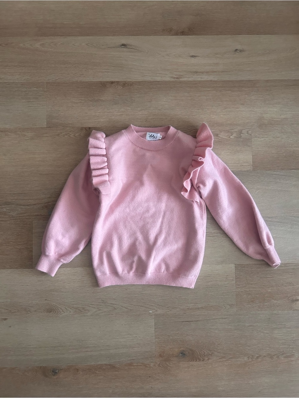 Lola + The Boys Pink Ruffle Shoulder Sweater Girls 8 Balloon Sleeve